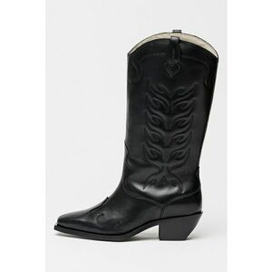 Cizme cowboy mid-calf din piele - Negru imagine