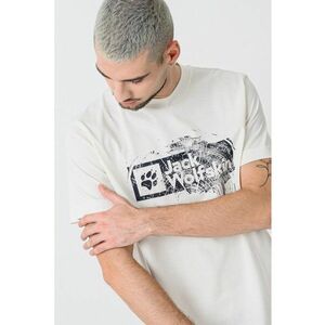Tricou cu imprimeu si decolteu la baza gatului - Alb fildes/Negru imagine