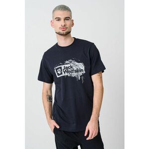 Tricou cu imprimeu si decolteu la baza gatului - Albastru ultramarin/Alb murdar imagine