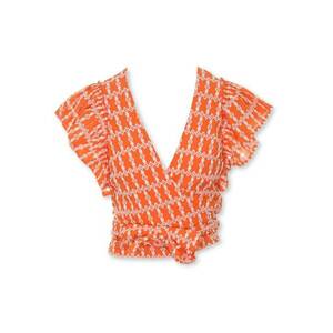 Bluza dama - portocalie - cu volane - bumbac - fara maneci - imagine