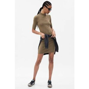 Rochie cambrata din amestec de modal cu guler scurt - Kaki imagine