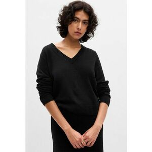 Pulover slim-fit cu decolteu in V - Negru imagine