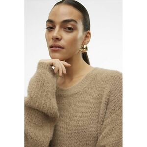 Pulover lejer si pufos cu decolteu barcuta - Maro camel imagine