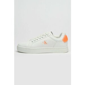 Pantofi sport de piele si piele ecologica cu logo - Alb/Portocaliu imagine