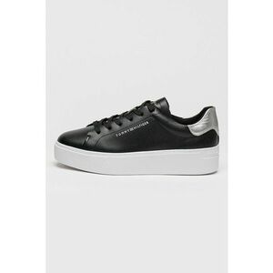 Pantofi sport flatform de piele cu logo - Negru/Argintiu imagine