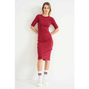 Rochie cu croiala bodycon si decolteu la baza gatului - Rosu inchis imagine