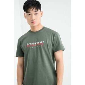 Tricou cu decolteu la baza gatului si imprimeu logo - Verde feriga imagine