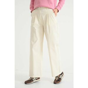 Pantaloni din amestec de lyocell cu croiala ampla si pliuri pe partea din fata - Alb fildes imagine