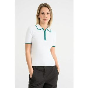 Tricou polo cu garnituri contrastante - Alb/Verde imagine