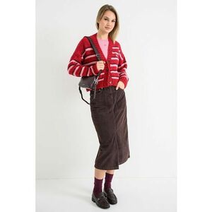 Cardigan lejer cu model in dungi si decolteu in V - Rosu/Maro cognac/Roz imagine