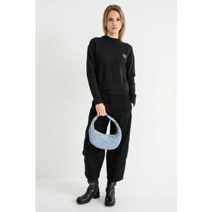 Pulover cu decolteu la baza gatului si terminatii striate - Negru imagine