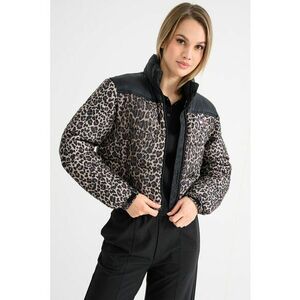 Geaca scurta cu guler inalt si animal print - Negru/Maro imagine