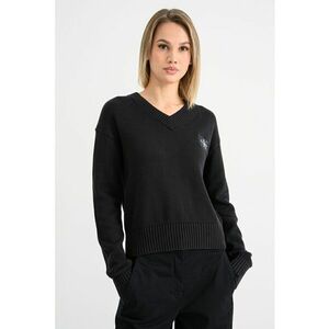 Pulover cu decolteu in V si maneci cazute - Negru imagine
