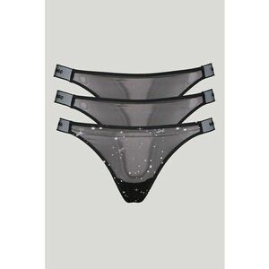Set de chiloti tanga semitransparenti - 3 perechi - Negru/Argintiu imagine