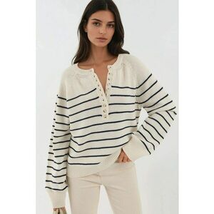 Pulovere dama - pulover lejer cu dungi si nasturi - alb/negru imagine