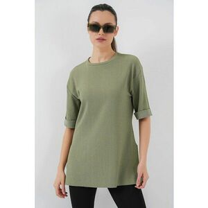 Tricou dama HiCCUP - texturat maneca scurta -verde poliester - Verde salvie imagine