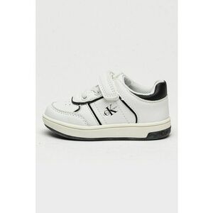 Pantofi sport de piele ecologica cu velcro - Alb/Negru imagine