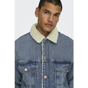 Jacheta din denim cu nasturi - Albastru pastel imagine