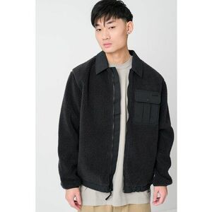 Jacheta din material teddy cu fermoar si buzunar pe piept - Negru imagine