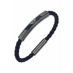 Bratara de piele si otel - Argintiu/Bleumarin imagine