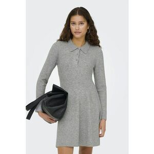 Rochie mini cu croiala in A si guler polo - Gri melange imagine