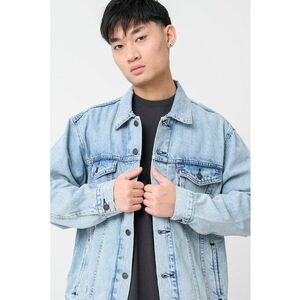 Jacheta relaxed fit din denim cu buzunare cu clapa pe piept - Albastru deschis imagine