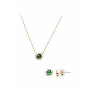 Set colier si cercei decorati cu zirconia - Verde/Auriu/Argintiu imagine
