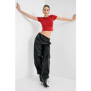 Pantaloni de piele ecologica cu croiala lejera Huteni - Negru imagine
