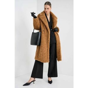 Palton lung boucle supradimensionat - Caramel imagine