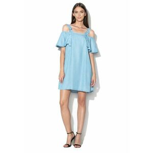 Rochie din chambray cu decupaje pe umar - Albastru stins imagine