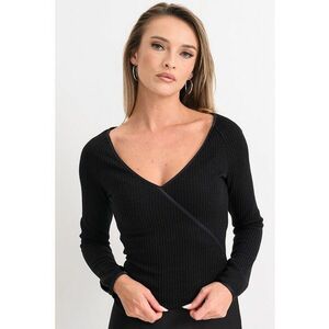 Bluza striata cu decolteu in V - Negru imagine