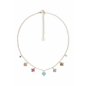 Colier cu cristale si elemente florale - Auriu/Turcoaz/Lila imagine