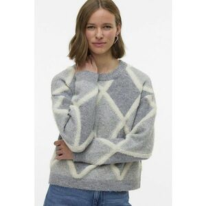 Pulover cu model geometric - Gri deschis melange imagine