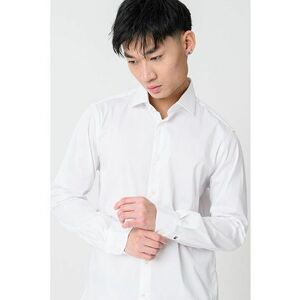 Camasa slim-fit din amestec de bumbac cu maneci lungi - Alb optic imagine