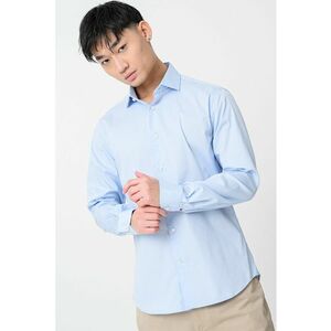 Camasa slim-fit din amestec de bumbac cu maneci lungi - Albastru pastel imagine
