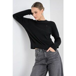 Pulover din bumbac organic cu model torsade - Negru imagine