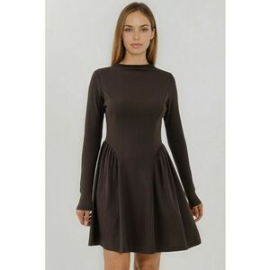 Rochie mini - texturata - decolteu tip barca - maro - jerseu imagine