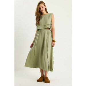 Set costume dama - HiCCUP - tunica texturata si pantaloni cu croi larg - verde padure - bumbac imagine