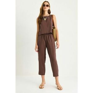 Set costume dama - HiCCUP - tunica cu maneca lunga si pantaloni lati - maro - textil imagine