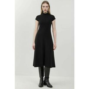 Rochie midi - model mireasa - guler inalt - maneca scurta - negru - textil imagine