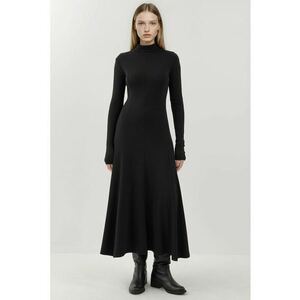 Rochie maxi - guler inalt texturat - negru - jerseu imagine