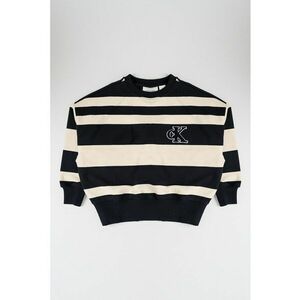 Bluza de trening cu model in dungi si logo pe piept - Negru/Bej imagine