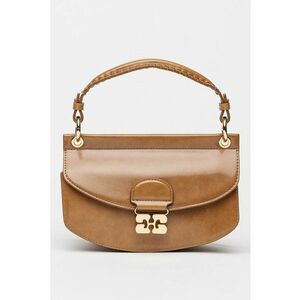 Geanta crossbody de piele ecologica cu clapa si bareta detasabila - Caramel imagine