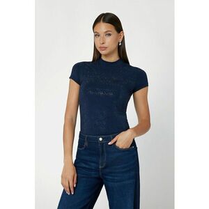 Tricou crop cu model monograma cu strasuri - Albastru indigo imagine