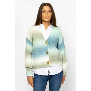 Cardigan cu model tie-dye si decolteu in V - Alb fildes/Kaki/Albastru imagine