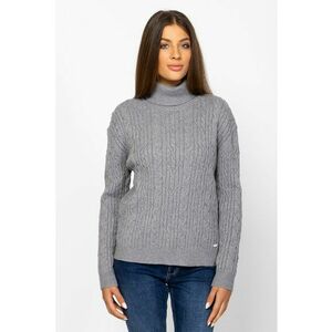 Pulover cu guler inalt si model torsade - Gri inchis imagine