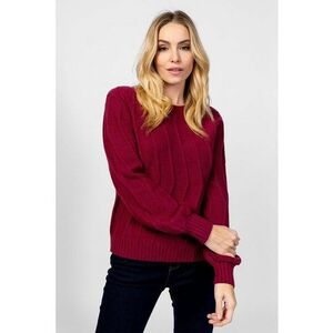 Pulover cu decolteu la baza gatului si mansete elastice - Visiniu imagine