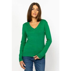 Pulover slim fit tricotat fin cu decolteu in V - Verde imagine