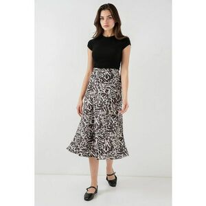 Fusta midi - HiCCUP - croiala in forma de A - satin - ecru/negru imagine