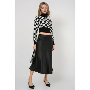 Fusta midi - HiCCUP - croiala in forma de A - neagra - satin imagine